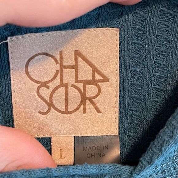 Chaser- Ladies' Waffle Knit Thermal Hoodie Sea Foam, Size Large - Picture 3 of 13